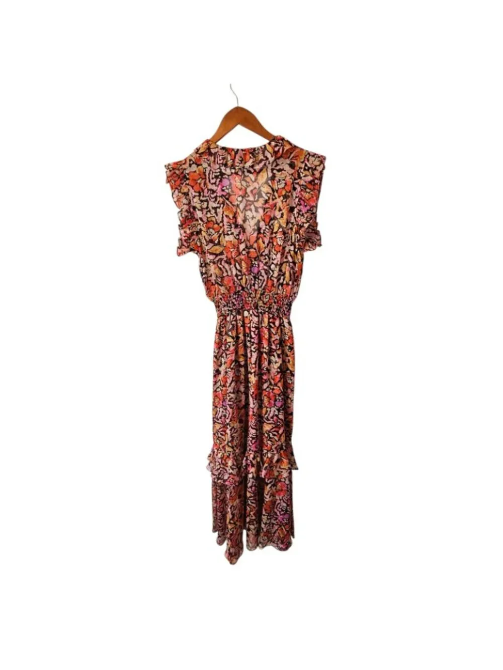 Misa Los Angeles Women's Floral V Neck Maxi Dress Orange Pink Size medium - Picture 3 of 5